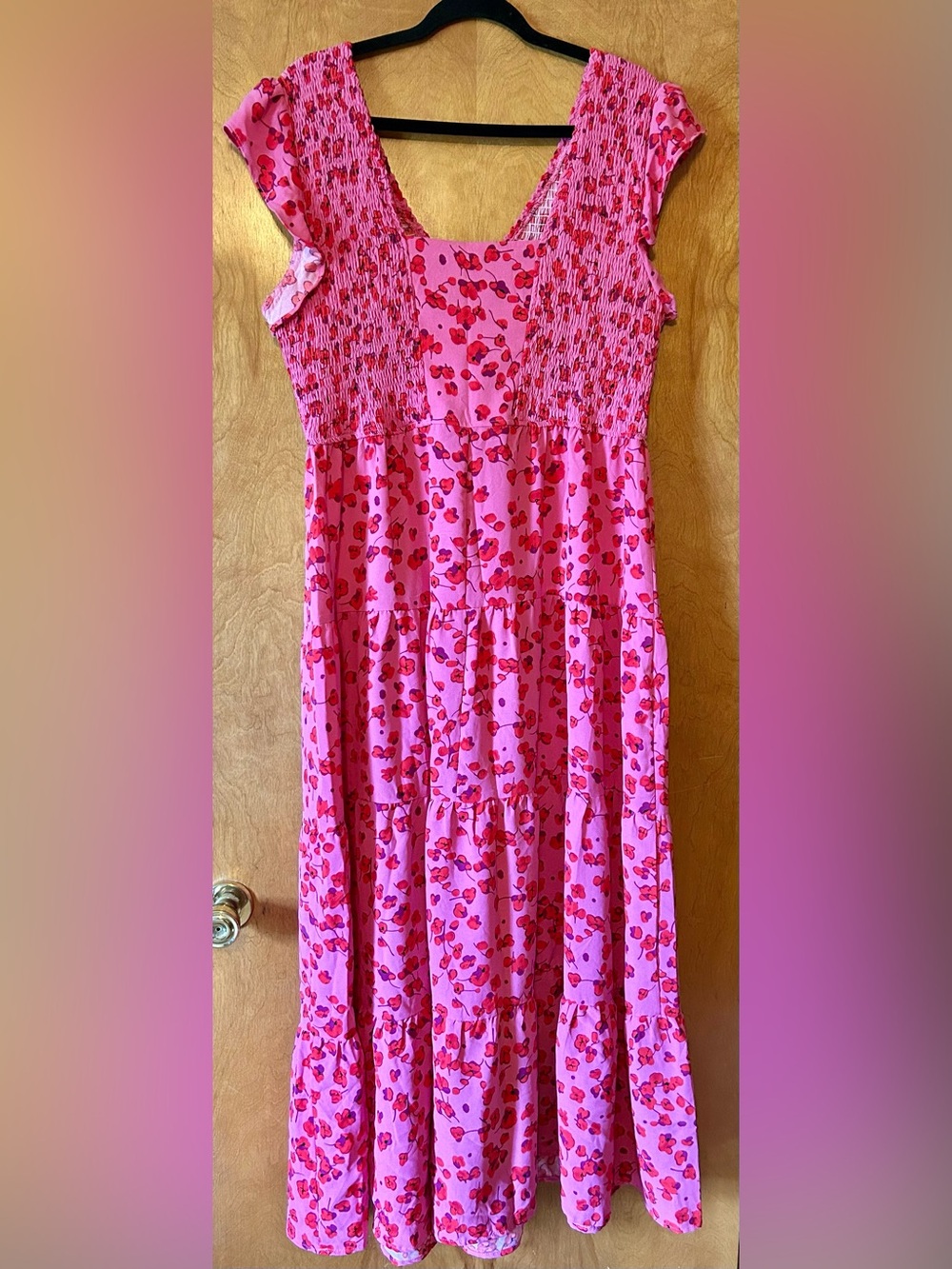 Women’s Pink Floral Print Tiered Dress XL - Picture 2 of 5